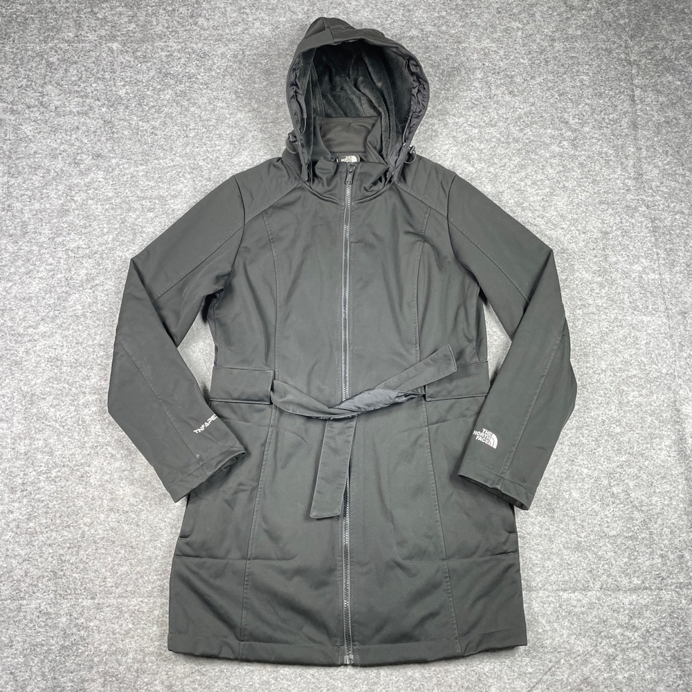 The North Face Parka Womens M Black Apex Softshell Fleece Lined Belted Hooded